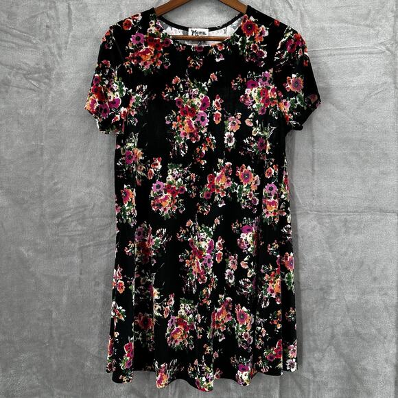 Show Me Your Mumu Dress Womens Large Black Floral Velvet Mini Boho Cottage - Picture 1 of 10